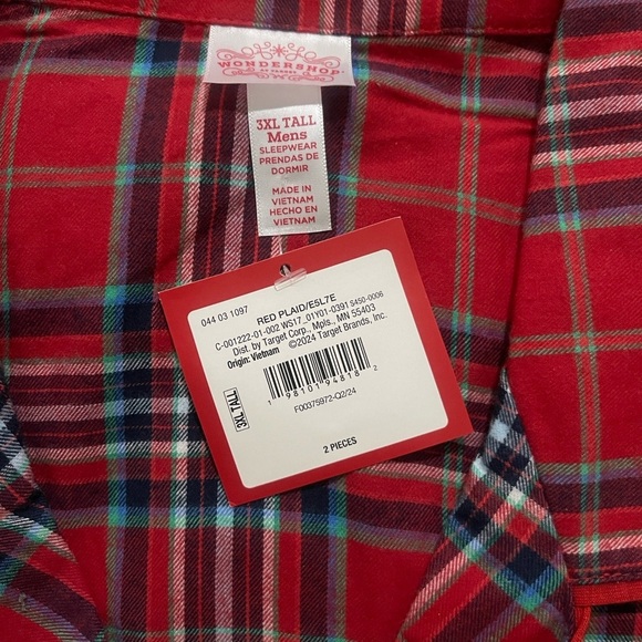 Wondershop Men’s Red Plaid Flannel 3XL Tall Pajama Set - Picture 3 of 4